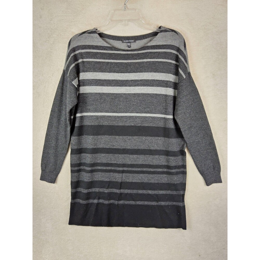 Eileen Fisher Women's 100% Merino Wool Striped Sweater Tunic Size XS